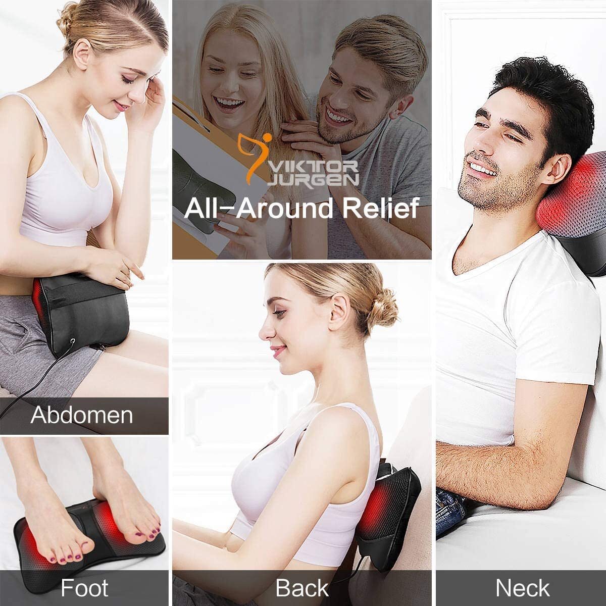 VIKTOR JURGEN Shiatsu Kneading Massage Pillow with Heat,Neck,Shoulder &  Back Massager for Home/Car/Office 